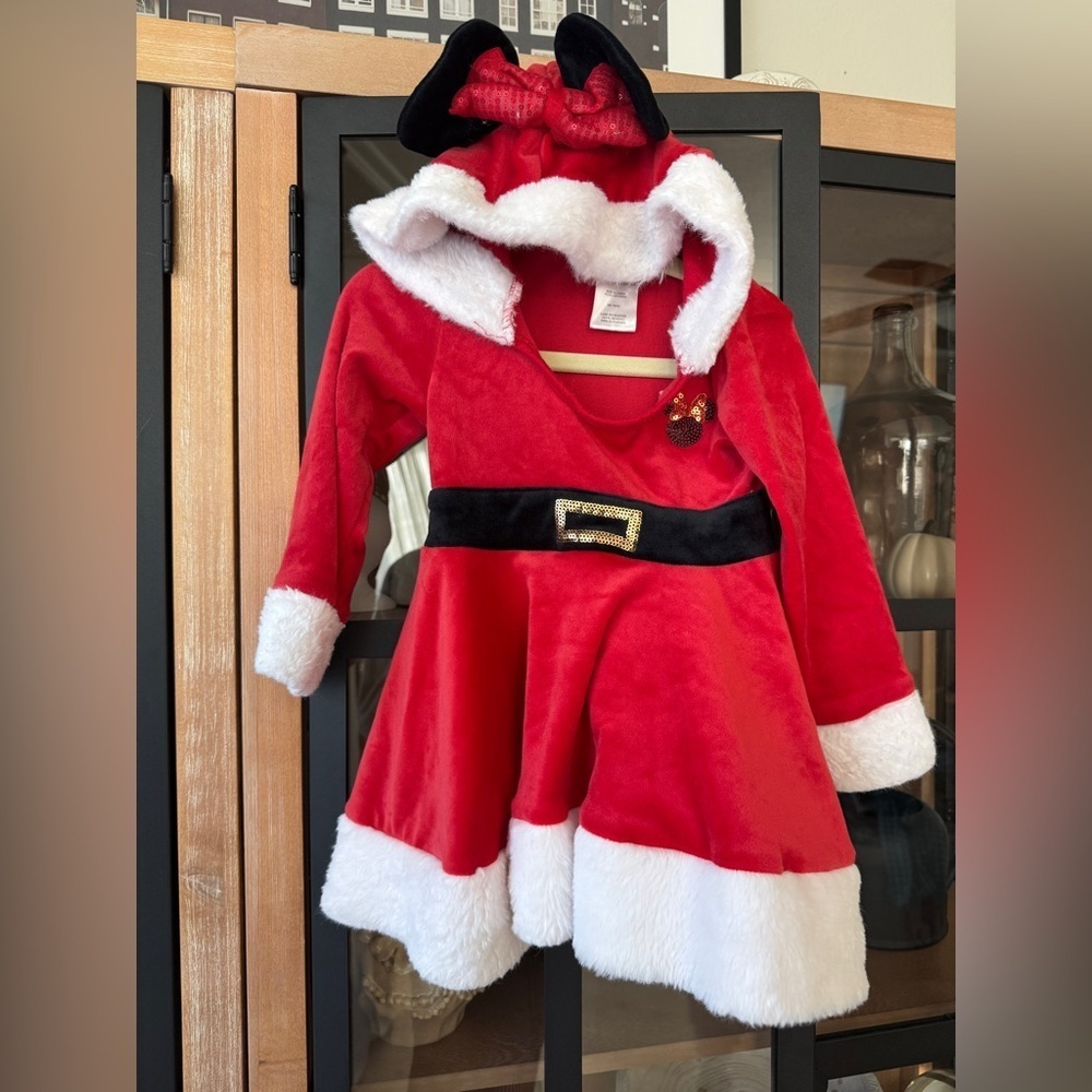 Disney Minnie Mouse Santa Claus mrs. Christmas dress costume mickey sequins ears